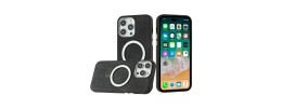 For iPhone 11 Pro MAX (XI6.5) Fashion Chrome Edged Camera [Magnetic Circle] PU Leather Hybrid - Black