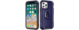 For iPhone 11 Pro MAX (XI6.5) Hoop Kickstand [Magnetic Circle] HD Transparent Chrome Hybrid - Black