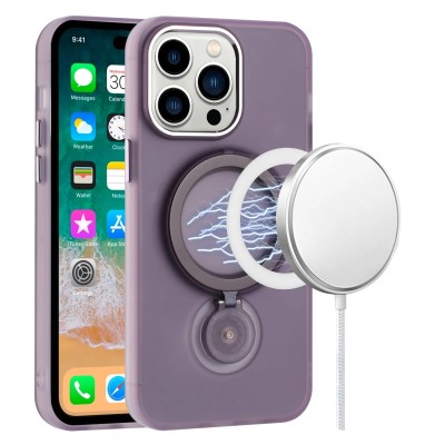 For iPhone 11 Pro MAX (XI6.5) Hoop Kickstand [Magnetic Circle] HD Transparent Chrome Hybrid - Purple