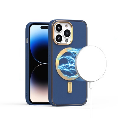 For iPhone 11 Pro MAX (XI6.5) Ultimate PU Leather [Magnetic Circle] Beautiful Hybrid - Navy Blue