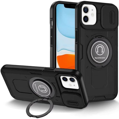 For iPhone 11 (XI6.1) Push Mount Friendly Camera Protective [Ring Stand] Hybrid Case - Black