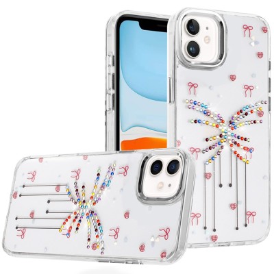 For iPhone 11 (XI6.1) Resin Epoxy Design Diamond Metal Edged Hybrid Case - J