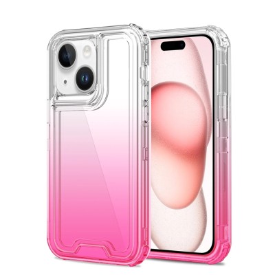 For iPhone 11 (XI6.1) 3in1 Two Tone Shockproof Transparent Hybrid Case - Clear + Pink