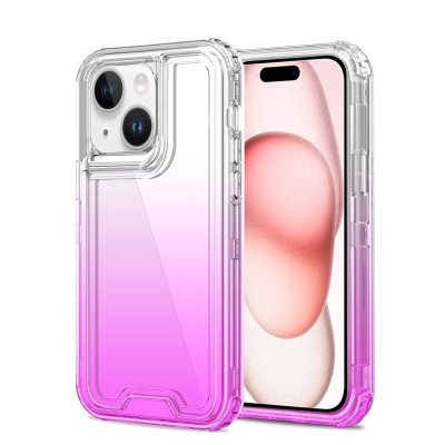 For iPhone 11 (XI6.1) 3in1 Two Tone Shockproof Transparent Hybrid Case - Light Blue + Pink