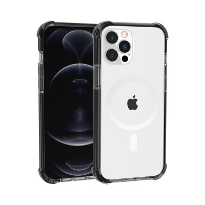 For iPhone 11 (XI6.1) Acrylic [Magnetic Circle] Tough 2.5mm Transparent ShockProof Hybrid - Black
