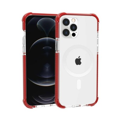 For iPhone 11 (XI6.1) Acrylic [Magnetic Circle] Tough 2.5mm Transparent ShockProof Hybrid - Red