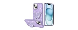 For iPhone 11 (XI6.1) Butterfly Moveable Grip Stand With Small  Diamonds Meta Buttons HQ Hybrid - Purple