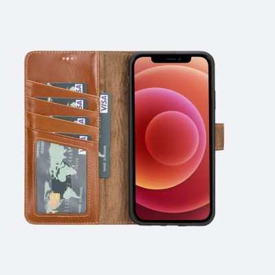 For iPhone 11 (XI6.1) Card Holder Passion Square Chromed Heart Ornaments PU Leather Case Cover - Brown