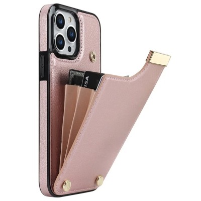 For iPhone 11 (XI6.1) Card Holder Passion Square Chromed Heart Ornaments PU Leather Case Cover - Rose Gold