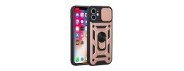 For iPhone 11 (XI6.1) Complete Magnetic Metal Ring Stand Camera Protection Hybrid - Pink+Burgundy