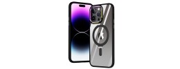 For iPhone 11 (XI6.1) Dazzle [Magnetic Circle] Kickstand Alloy Chrome Transparent Hybrid - Black