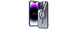 For iPhone 11 (XI6.1) Dazzle [Magnetic Circle] Kickstand Alloy Chrome Transparent Hybrid - Navy Blue