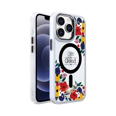 For iPhone 11 (XI6.1) Design Quotation [Magnetic Circle] Transparent Shockproof Hybrid - Floral B
