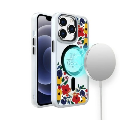For iPhone 11 (XI6.1) Design Quotation [Magnetic Circle] Transparent Shockproof Hybrid - Floral E