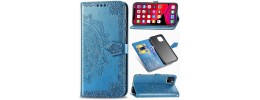 For iPhone 11 (XI6.1) Design Wallet ID Credit Card Money Holder with Magnetic Metal Closure including Lanyard - Blue Floral