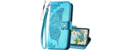 For iPhone 11 (XI6.1) Design Wallet ID Credit Card Money Holder with Magnetic Metal Closure including Lanyard - Colorful Butterflies