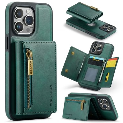 For iPhone 11 (XI6.1) Design Wallet ID Credit Card Money Holder with Magnetic Metal Closure including Lanyard - Green Floral