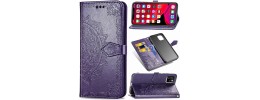 For iPhone 11 (XI6.1) Design Wallet ID Credit Card Money Holder with Magnetic Metal Closure including Lanyard - Purple Lily