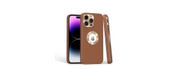 For iPhone 11 (XI6.1) Disc Chrome Circle With Chromed Tempered Glass Screen Protector PU UV Leather Case - Brown