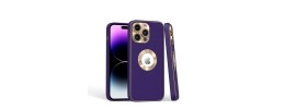 For iPhone 11 (XI6.1) Disc Chrome Circle With Chromed Tempered Glass Screen Protector PU UV Leather Case - Dark Blue