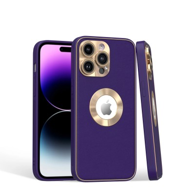 For iPhone 11 (XI6.1) Disc Chrome Circle With Chromed Tempered Glass Screen Protector PU UV Leather Case - Dark Blue