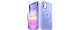 For iPhone 11 (XI6.1) Disc Chrome Circle With Chromed Tempered Glass Screen Protector PU UV Leather Case - Light Blue