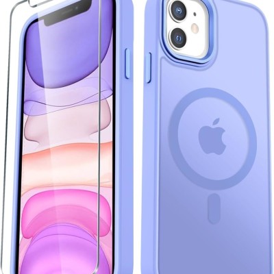 For iPhone 11 (XI6.1) Disc Chrome Circle With Chromed Tempered Glass Screen Protector PU UV Leather Case - Light Blue