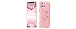 For iPhone 11 (XI6.1) Disc Chrome Circle With Chromed Tempered Glass Screen Protector PU UV Leather Case - Light Pink