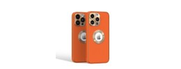 For iPhone 11 (XI6.1) Disc Chrome Circle With Chromed Tempered Glass Screen Protector PU UV Leather Case - Orange