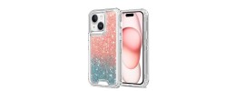 For iPhone 11 (XI6.1) Epoxy Sticker Glitter 3in1 Shockproof Transparent Hybrid Case - Pink + Light Blue
