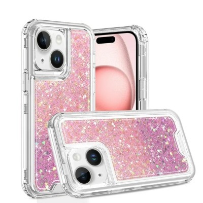 For iPhone 11 (XI6.1) Epoxy Sticker Glitter 3in1 Shockproof Transparent Hybrid Case - Pink + Light Purple