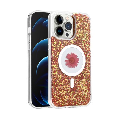 For iPhone 11 (XI6.1) Glitter Magnetic Circle All-Around Diamond  Thick TPU with Camera Protection - Rose Gold