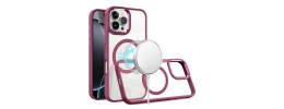 For iPhone 11 (XI6.1) Greatest Clear Acrylic [Magnetic Circle] ShockProof ToughThick Metal Button Hybrid - Burgundy