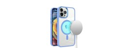 For iPhone 11 (XI6.1) Greatest Clear Acrylic [Magnetic Circle] ShockProof ToughThick Metal Button Hybrid - Light Blue