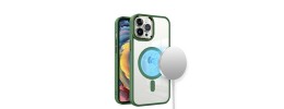 For iPhone 11 (XI6.1) Greatest Clear Acrylic [Magnetic Circle] ShockProof ToughThick Metal Button Hybrid - Midnight Green