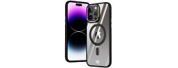 For iPhone 11 (XI6.1) Hoop Kickstand [Magnetic Circle] HD Transparent Chrome Hybrid - Black