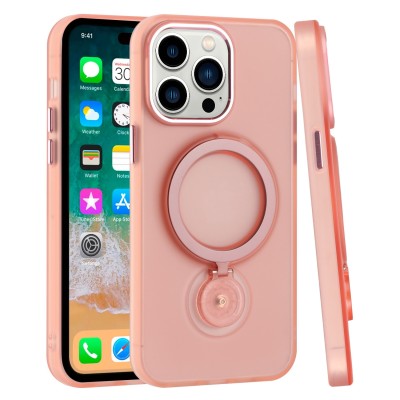 For iPhone 11 (XI6.1) Hoop Kickstand [Magnetic Circle] HD Transparent Chrome Hybrid - Pink