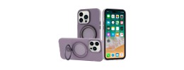 For iPhone 11 (XI6.1) Hoop Kickstand [Magnetic Circle] HD Transparent Chrome Hybrid - Purple