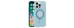 For iPhone 11 (XI6.1) Hoop Kickstand [Magnetic Circle] HD Transparent Chrome Hybrid - Sky Blue