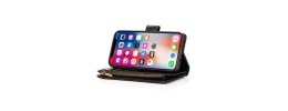 For iPhone 11 (XI6.1) Jewel Wallet Design with Stitched PU Leather ID Card Money Holder Zipper Case - Black