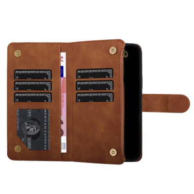For iPhone 11 (XI6.1) Jewel Wallet Design with Stitched PU Leather ID Card Money Holder Zipper Case - Brown
