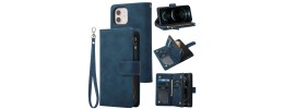 For iPhone 11 (XI6.1) Jewel Wallet Design with Stitched PU Leather ID Card Money Holder Zipper Case - Navy Blue