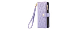 For iPhone 11 (XI6.1) Jewel Wallet Design with Stitched PU Leather ID Card Money Holder Zipper Case - Purple