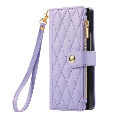 For iPhone 11 (XI6.1) Jewel Wallet Design with Stitched PU Leather ID Card Money Holder Zipper Case - Purple