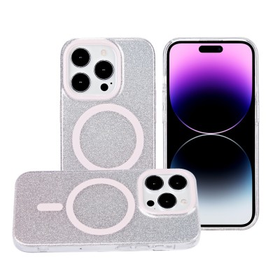 For iPhone 11 (XI6.1) METKASE IMD Design Pattern [Magnetic Circle] Premium Hybrid Case - Light Pink Glitter