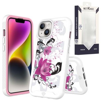 For iPhone 11 (XI6.1) METKASE Premium Exotic Design Hybrid Case in Slide-Out Package - Rose Pink Floral