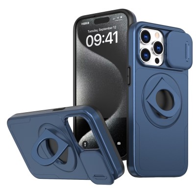 For iPhone 11 (XI6.1) METKASE Premium Magnetic Circle Ring Stand LIQUID Silicone in Slide-Out Package - Navy Blue