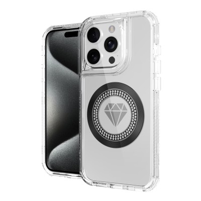 For iPhone 11 (XI6.1) Magnetic Ring Circle Bling Chrome 3in1 Hybrid Case - Clear