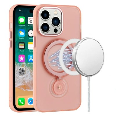 For iPhone 11 (XI6.1) Magnetic Ring Circle Bling Chrome 3in1 Hybrid Case - Pink