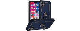 For iPhone 11 (XI6.1) Magnetic Ring Circle Camera Cap KickStand Hybrid UV Paint Matte Finish Case - Blue